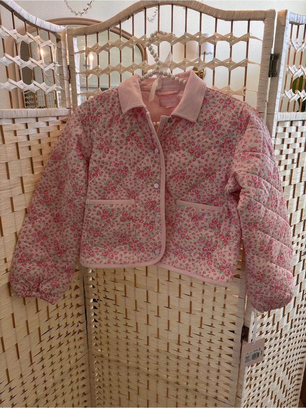 LoveShackFancy Pink Floral Quilted Puffer Jacket for Kids